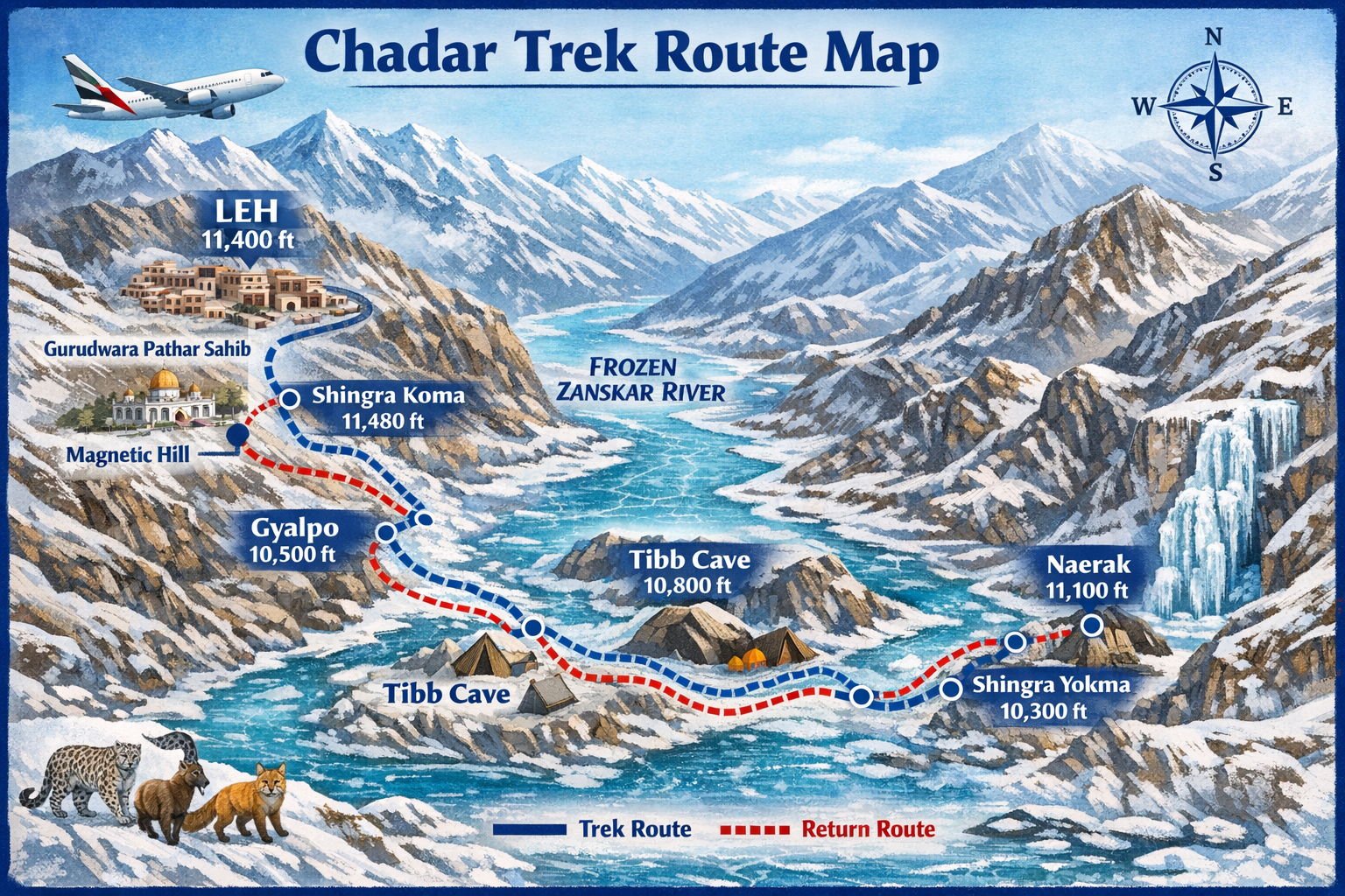 Chadar Trek Route Map