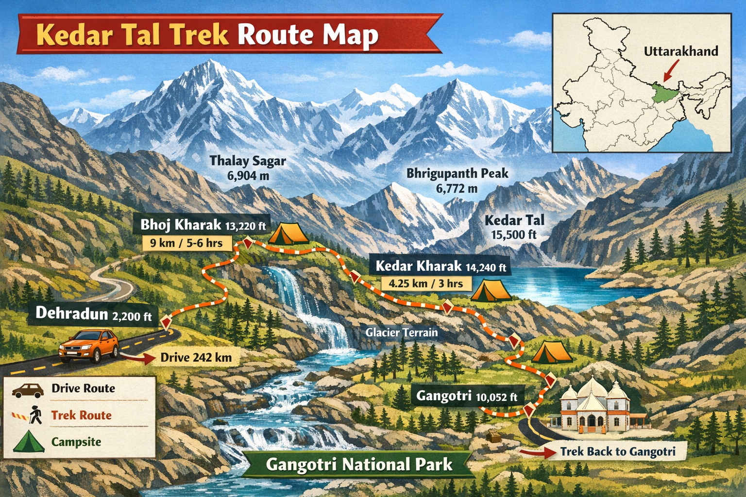 Kedar Tal Trek Route Map